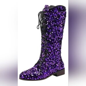 Purple Sequin Lace-Up Women's Boots